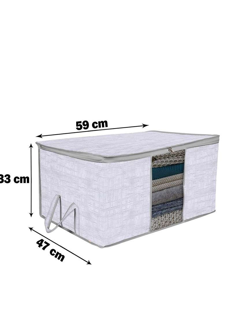 Grey 4 Pcs Printed Saree Cover And Underbed Storage Bag Set Jute Print - Indya