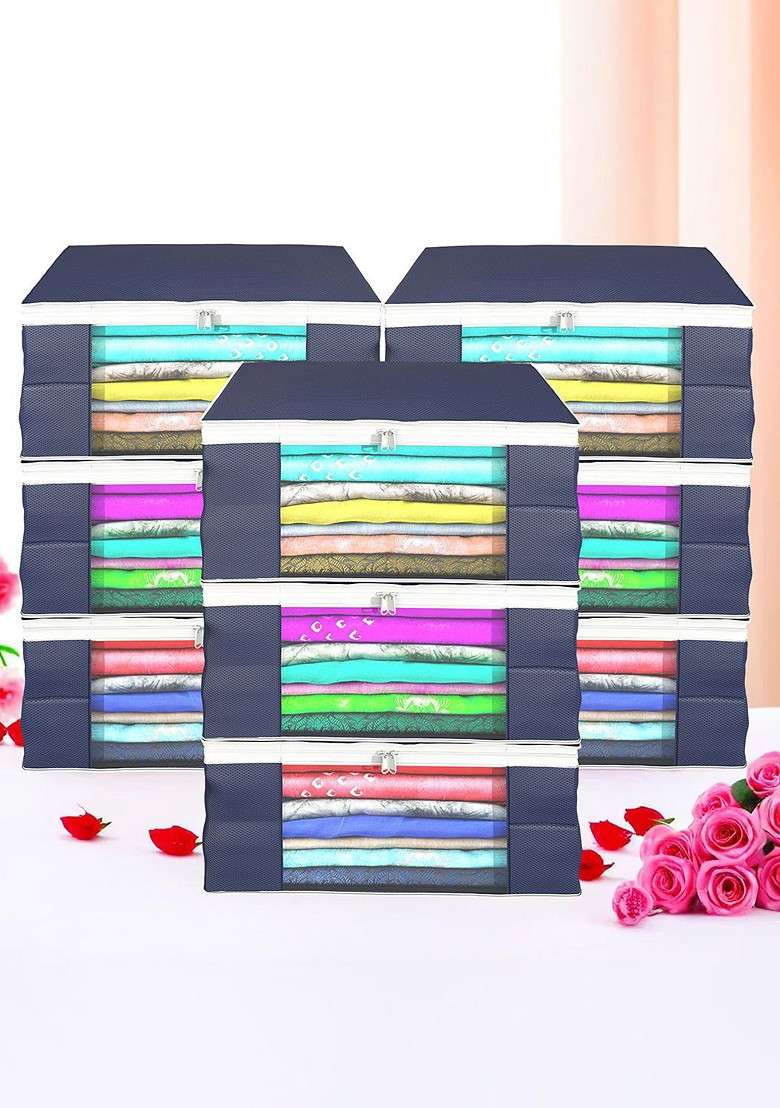 Grey 9 Pieces Saree Covers Non Woven Saree Bags Foldable Storage Bag - Indya