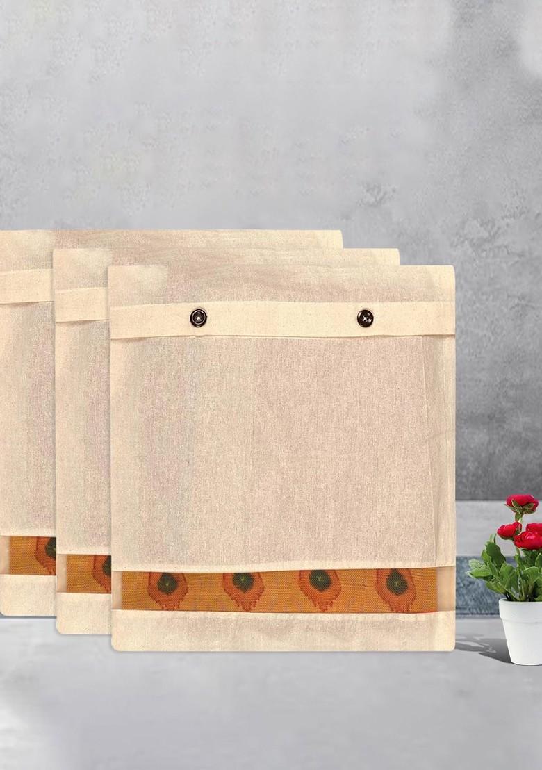 Cream 15 Pieces Cotton Mesh Window Packing Saree Cover Button Organisers