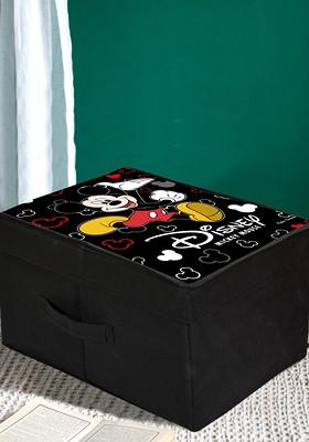 Black Disney Mickey Mouse Printed Foldable Saree Cover Storage Box With Lid