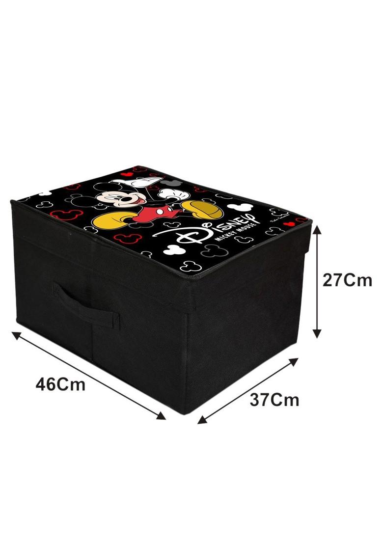 Black Disney Mickey Mouse Printed Foldable Saree Cover Storage Box With Lid