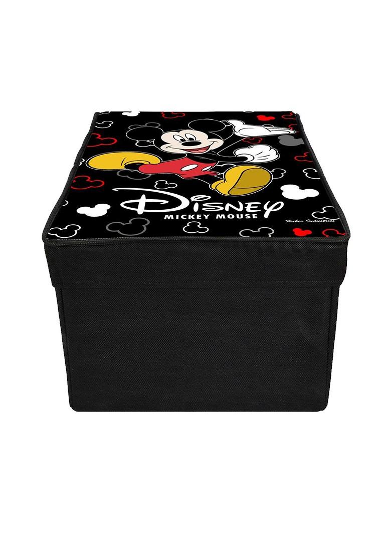 Black Disney Mickey Mouse Printed Foldable Saree Cover Storage Box With Lid