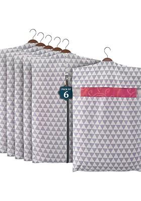 Grey 6 Pcs Mesh Cotton Hanging Saree Cover Storage Organisers