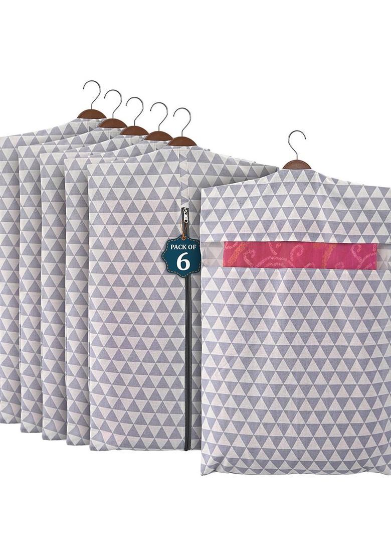 Grey 6 Pcs Mesh Cotton Hanging Saree Cover Storage Organisers