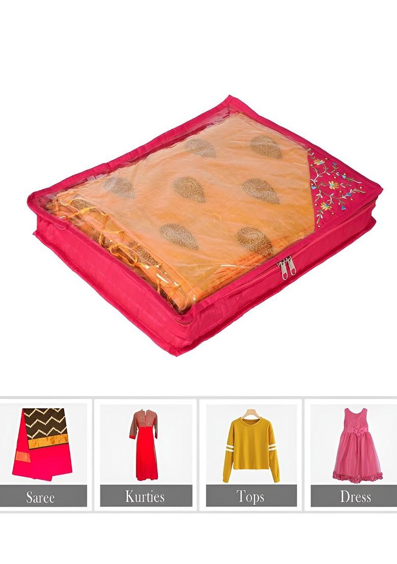 Pink 6 Pieces Saree Cover With Zip Multi Utility Organisers