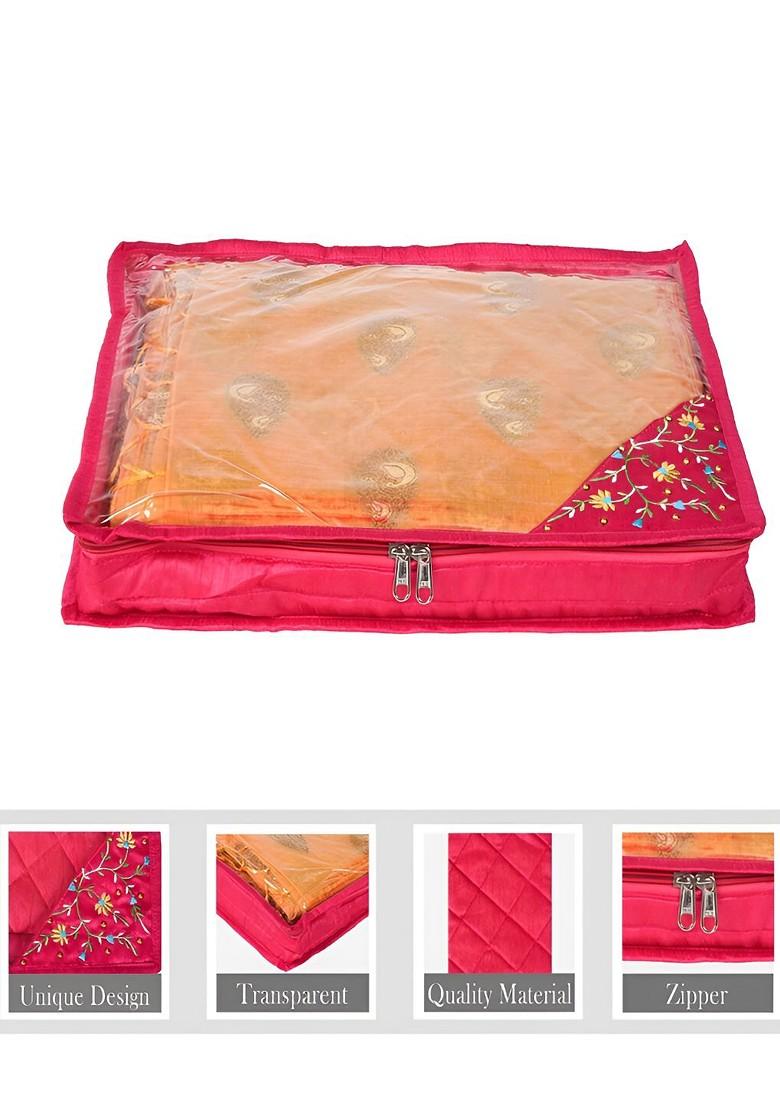 Pink 6 Pieces Saree Cover With Zip Multi Utility Organisers