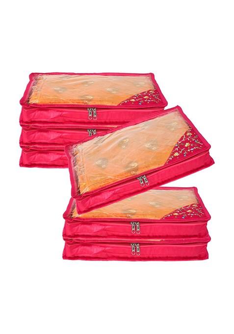 Pink 6 Pieces Saree Cover With Zip Multi Utility Organisers