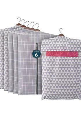 Grey 6 Pcs Mesh Cotton Hanging Saree Cover Storage Organisers