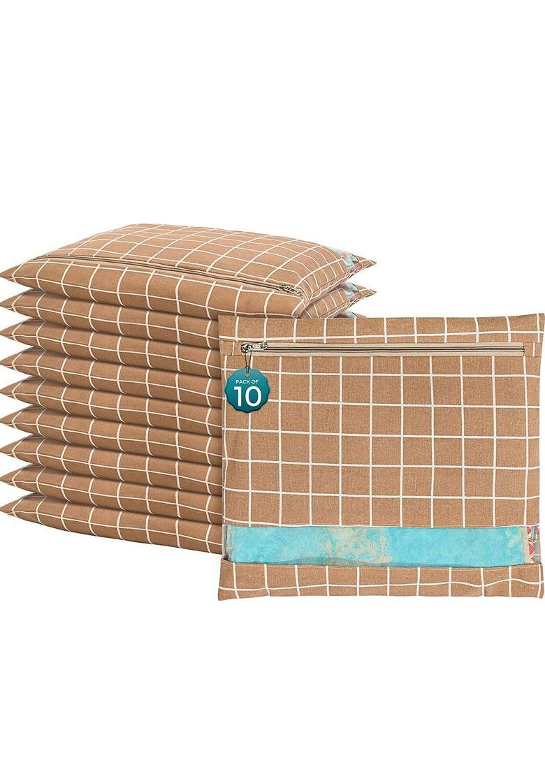 Brown 10 Pcs Regular Single Saree Cover Multi Utility Storage Organisers