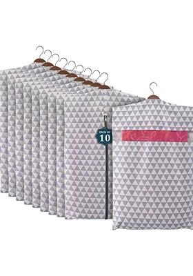 Grey 10 Pcs Mesh Cotton Hanging Saree Cover Storage Organisers