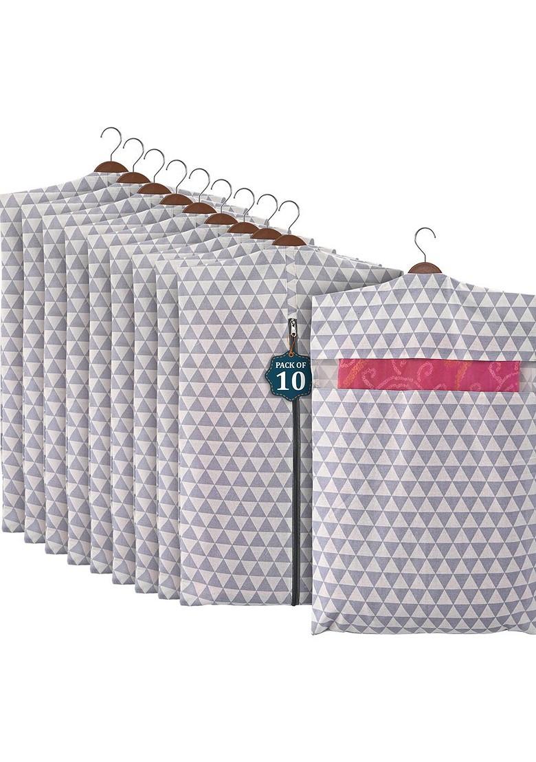 Grey 10 Pcs Mesh Cotton Hanging Saree Cover Storage Organisers