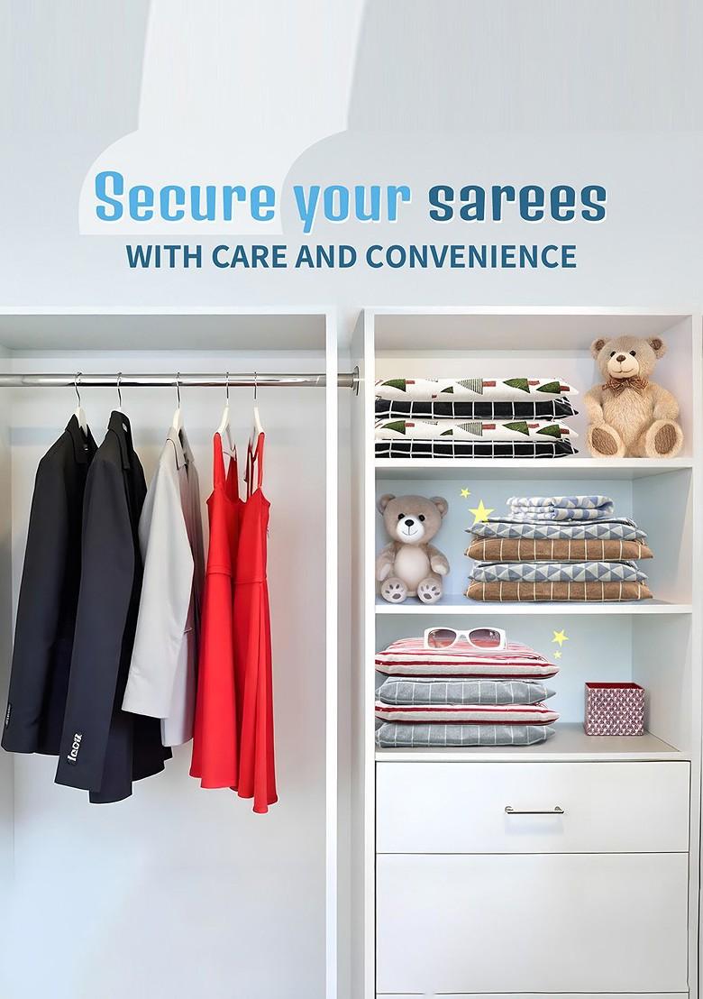 Green 8 Pcs Regular Single Saree Cover Multi Utility Storage Organisers