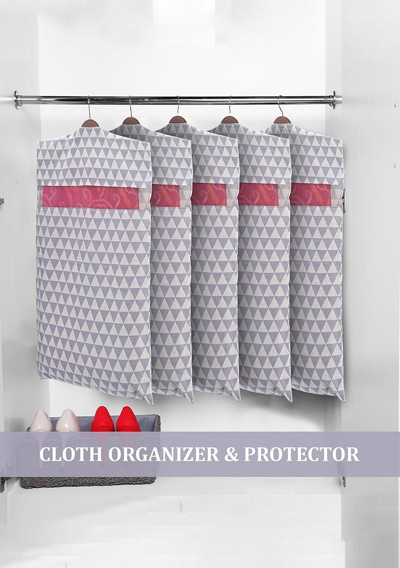 Grey Set Of 8 Regular Hanging Saree Cover Multi Utility Organisers