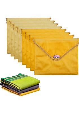 Yellow And Gold Toned 8 Pieces Printed Organza Saree Covers With Closure