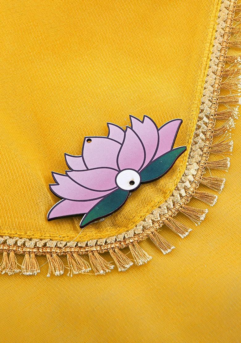 Yellow And Gold Toned 8 Pieces Printed Organza Saree Covers With Closure