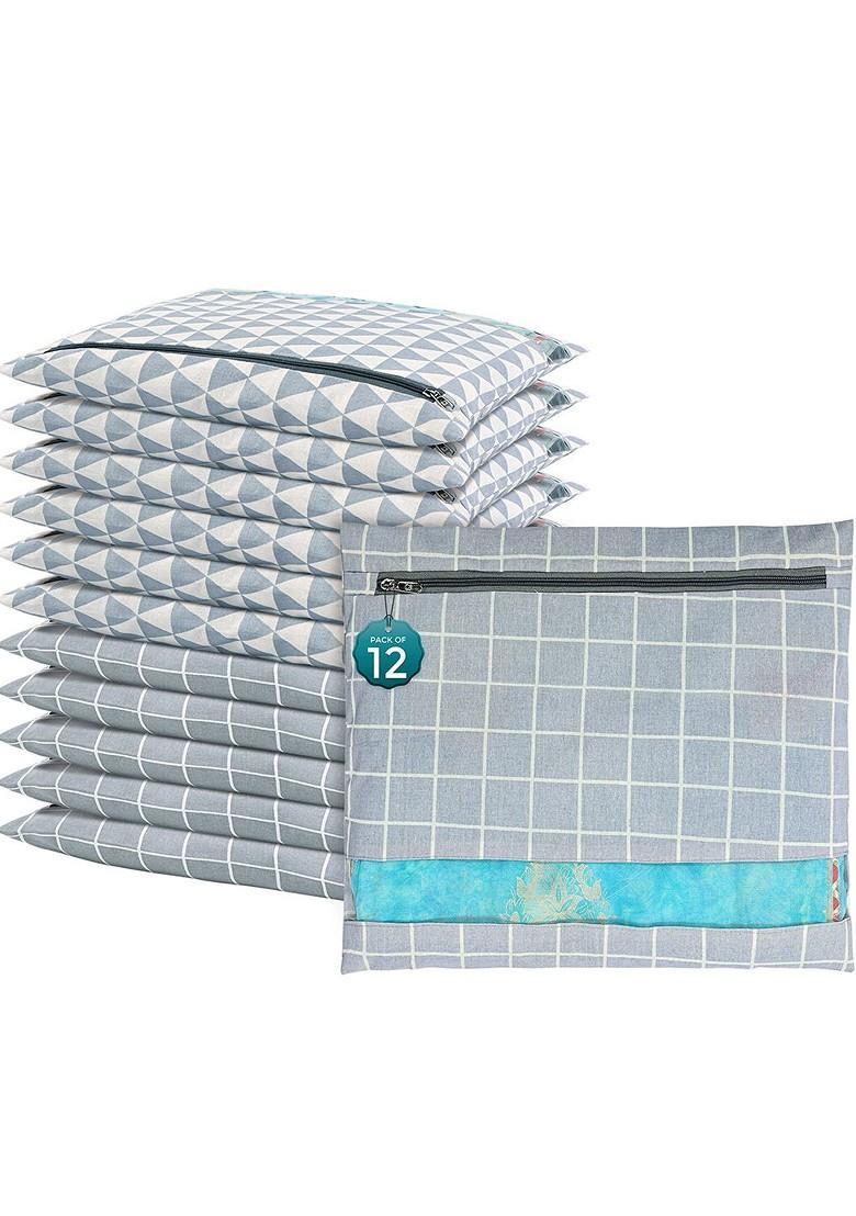 Grey 12 Pcs Regular Single Saree Cover Multi Utility Storage Organisers
