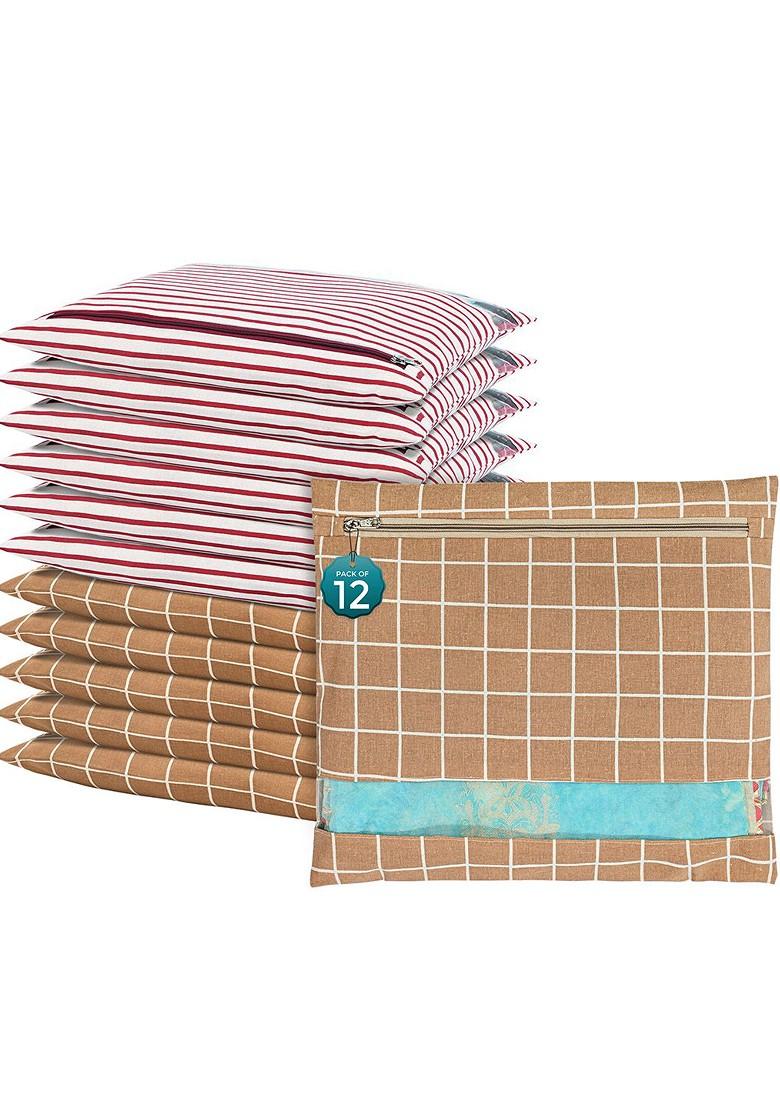 Brown 12 Pcs Regular Single Saree Cover Multi Utility Storage Organisers