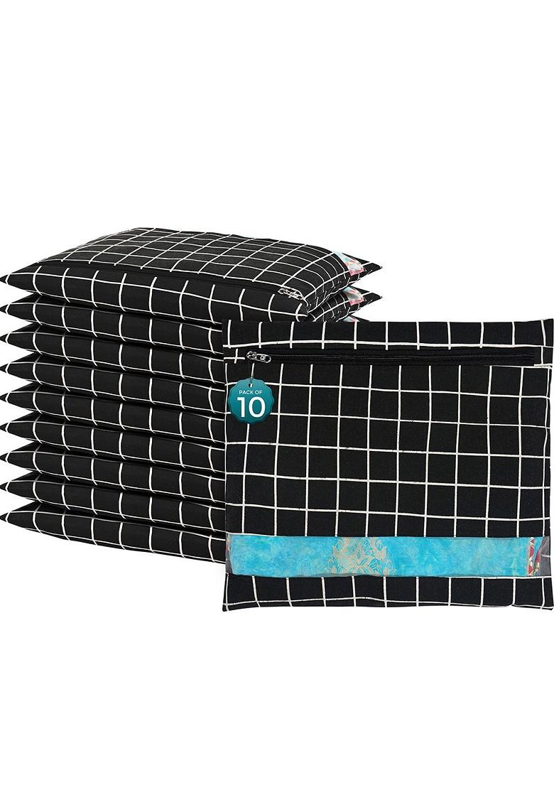 Black 10 Pcs Regular Single Saree Cover Multi Utility Storage Organisers