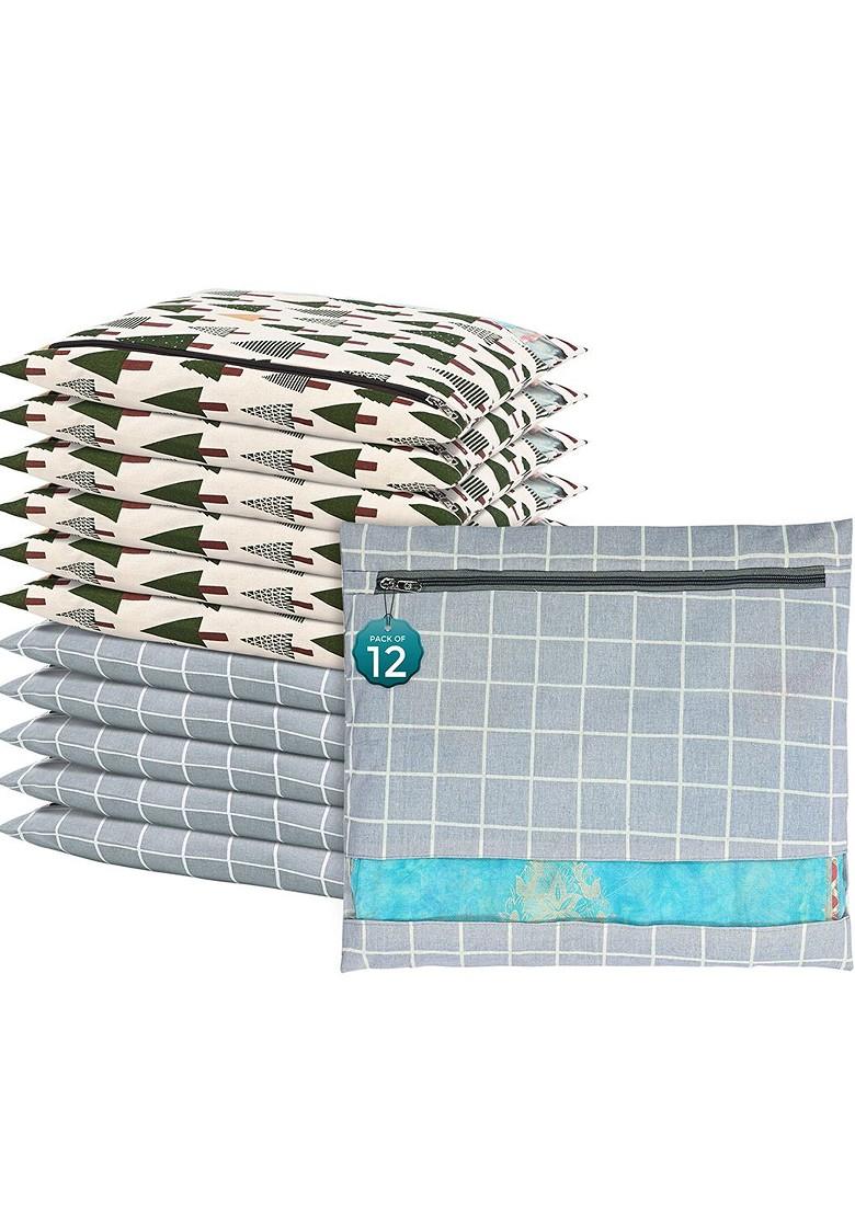 Grey 12 Pcs Regular Single Saree Cover Multi Utility Storage Organisers