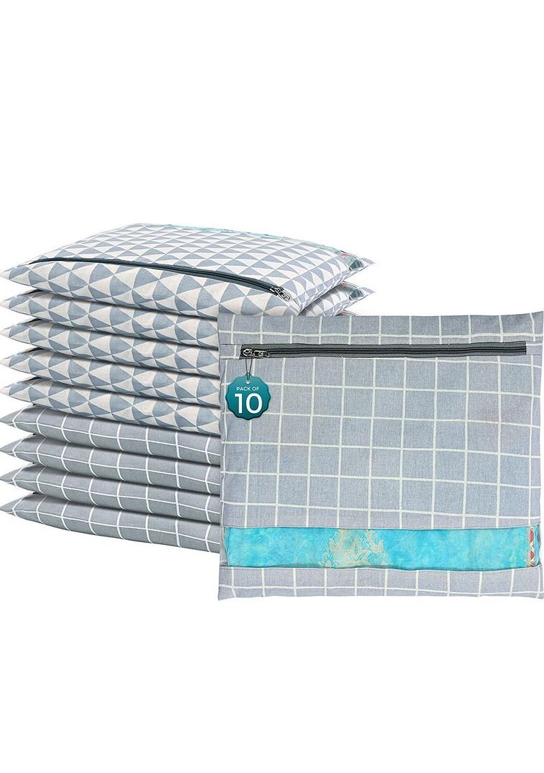 Grey 10 Pcs Regular Single Saree Cover Multi Utility Storage Organisers