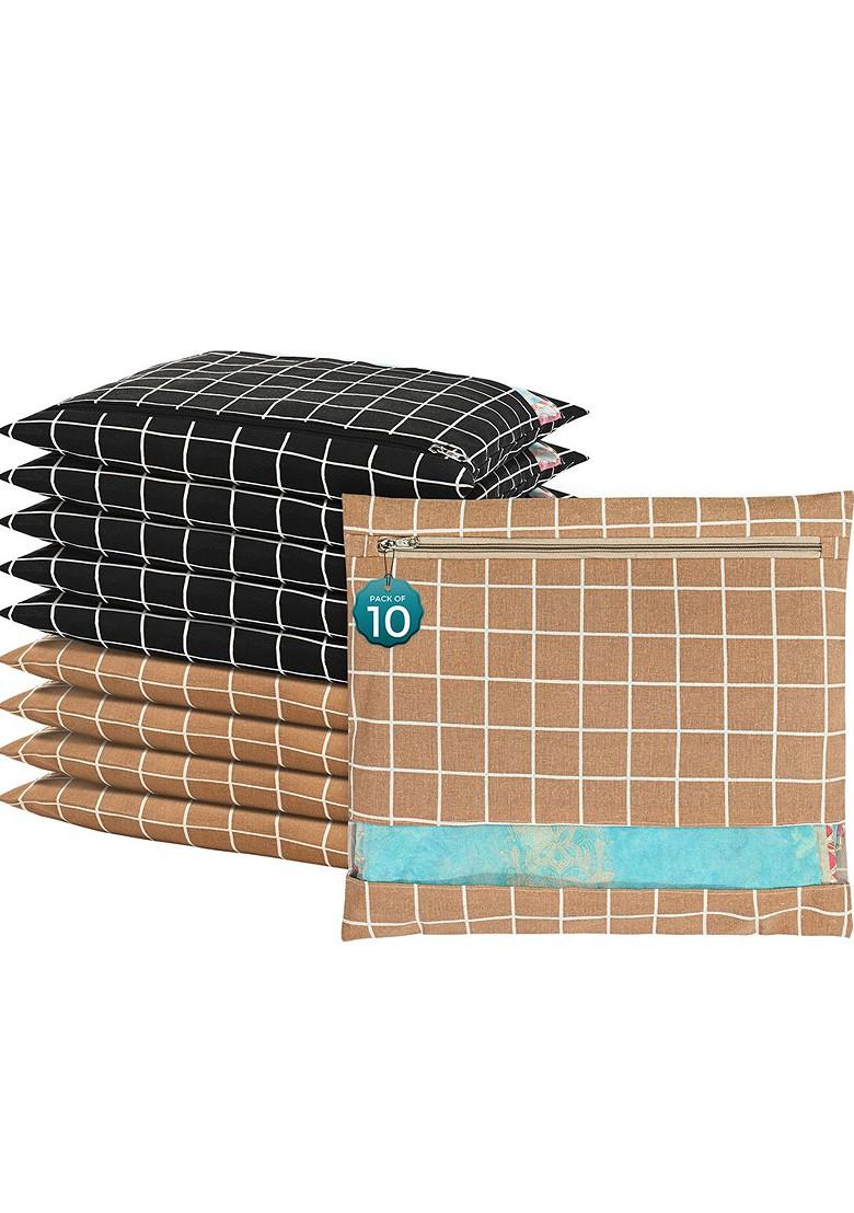 Brown 10 Pcs Regular Single Saree Cover Multi Utility Storage Organisers