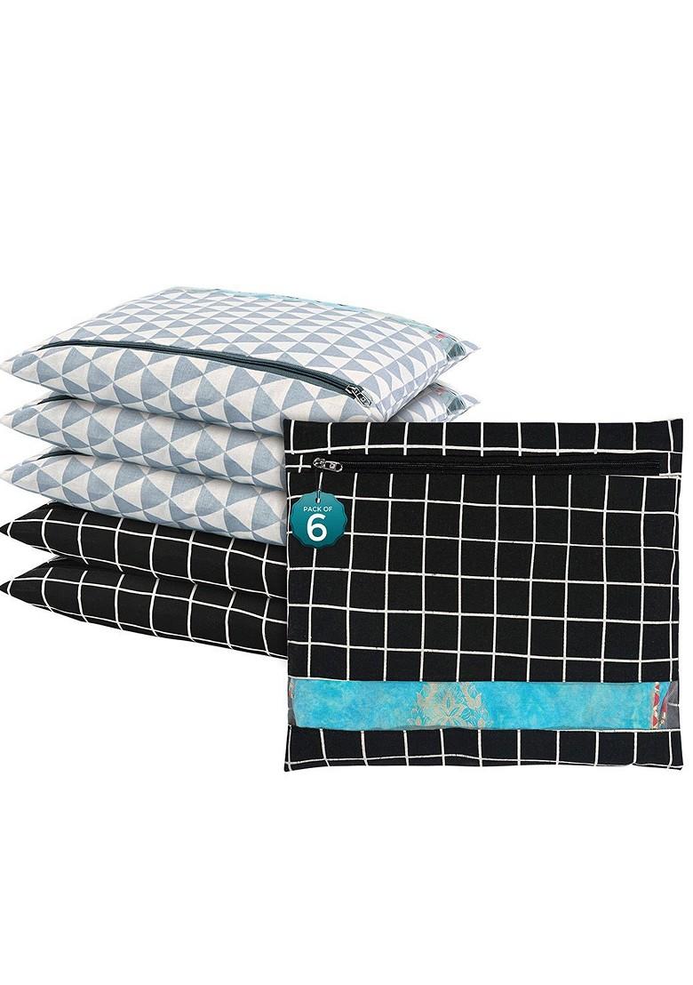 Black 6 Pcs Regular Single Saree Cover Multi Utility Storage Organisers