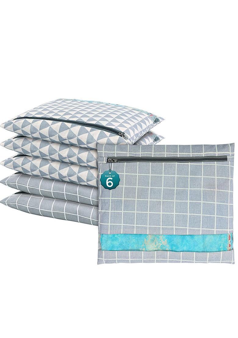 Grey 6 Pcs Regular Single Saree Cover Multi Utility Storage Organisers
