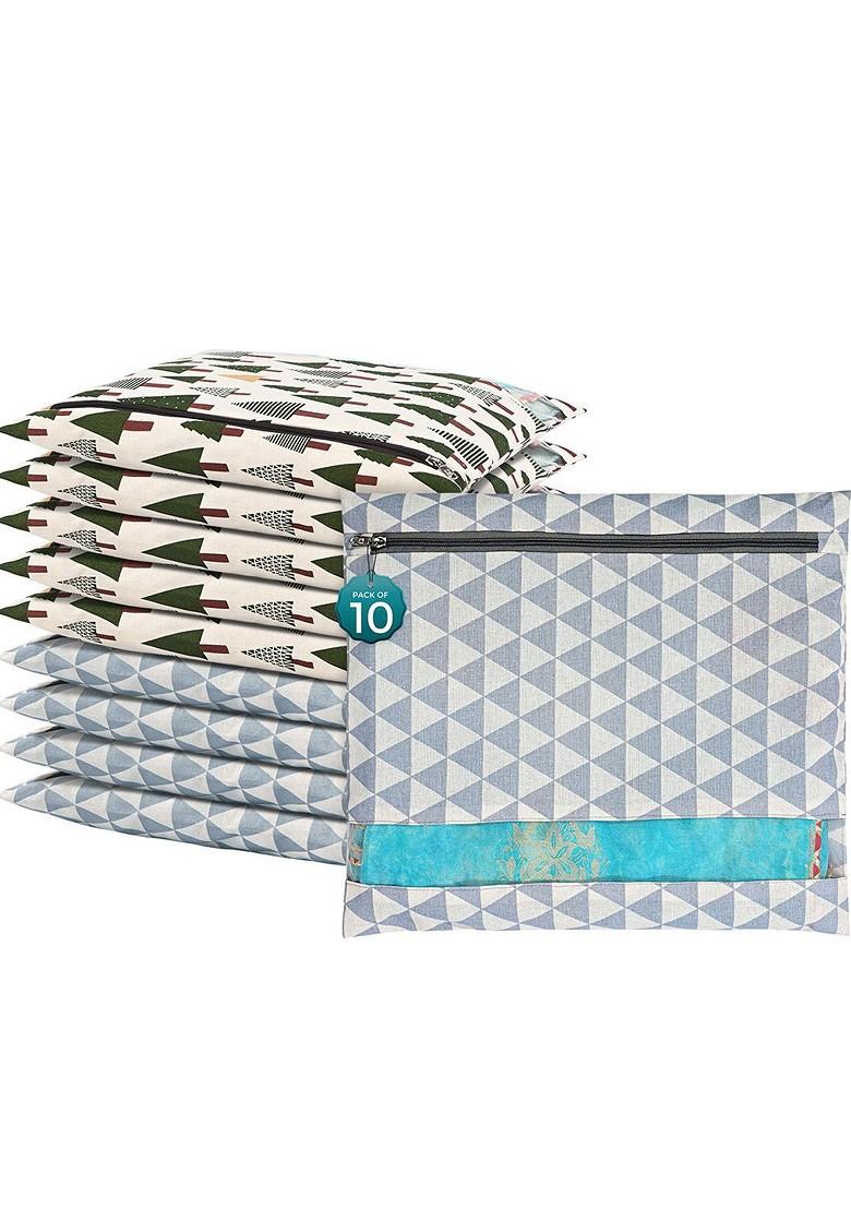 Grey 10 Pcs Regular Single Saree Cover Multi Utility Storage Organisers