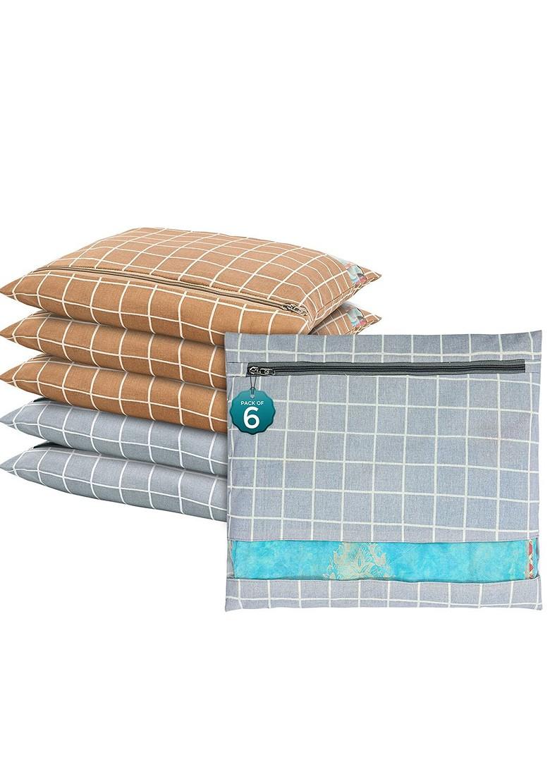 Grey 6 Pcs Regular Single Saree Cover Multi Utility Storage Organisers