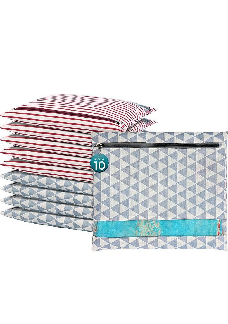 Grey 10 Pcs Regular Single Saree Cover Multi Utility Storage Organisers