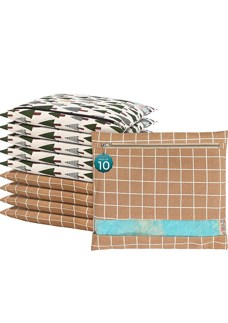 Brown 10 Pcs Regular Single Saree Cover Multi Utility Storage Organisers