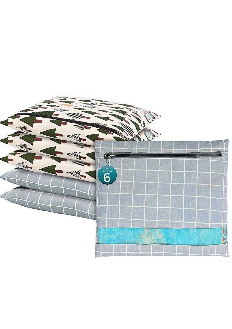 Grey 6 Pcs Regular Single Saree Cover Multi Utility Storage Organisers