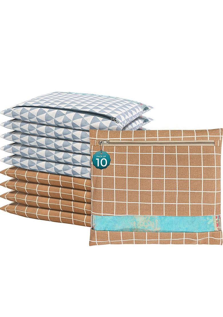 Brown 10 Pcs Regular Single Saree Cover Multi Utility Storage Organisers