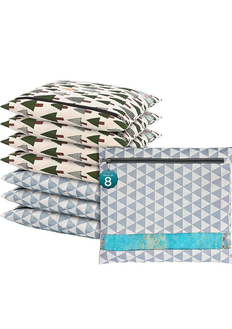 Grey And Green 8 Pcs Regular Saree Cover Multi Utility Storage Organisers