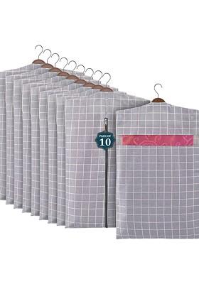 Light Grey 10 Pcs Mesh Cotton Hanging Saree Cover Storage Organisers