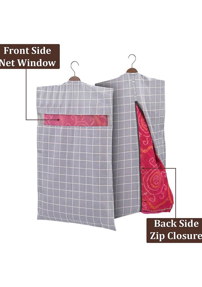 Light Grey 10 Pcs Mesh Cotton Hanging Saree Cover Storage Organisers