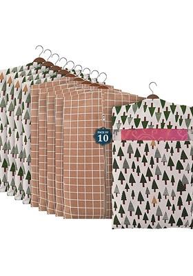 Brown 10 Pieces Cotton Hanging Saree Cover Multi Utility Organisers
