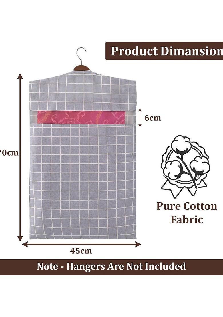 Grey 8 Pieces Regular Cotton Hanging Saree Cover Multi Utility Organisers