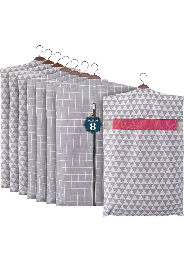 Grey Set Of 8 Regular Hanging Saree Cover Multi Utility Organisers