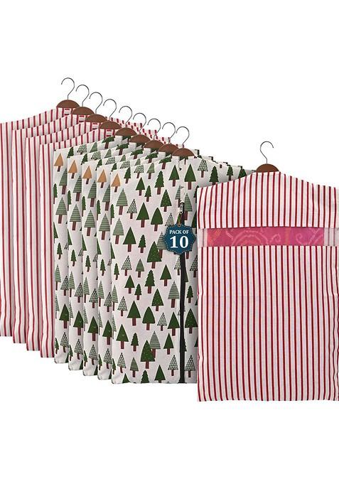 Green Set Of 10 Regular Hanging Saree Cover Multi Utility Organisers