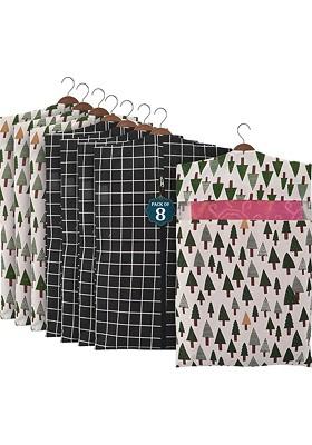 Black 8 Pieces Cotton Regular Hanging Saree Cover Multiutility Organisers