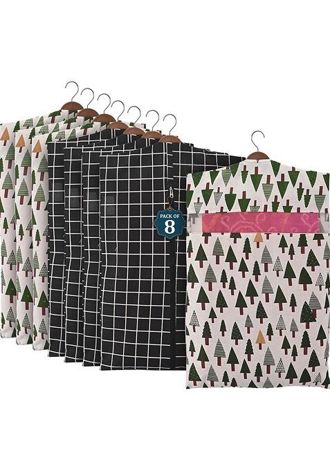 Black 8 Pieces Cotton Regular Hanging Saree Cover Multiutility Organisers