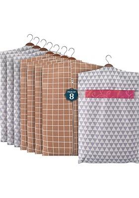 Brown 8 Pieces Cotton Regular Hanging Saree Cover Multiutility Organisers