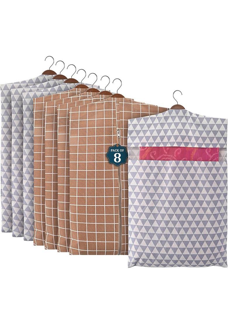 Brown 8 Pieces Cotton Regular Hanging Saree Cover Multiutility Organisers