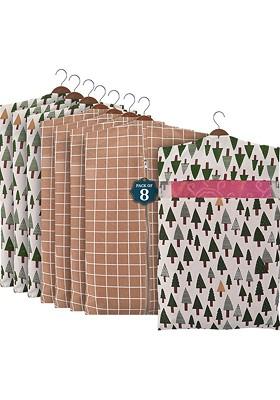 Brown 8 Pieces Cotton Regular Hanging Saree Cover Multiutility Organisers