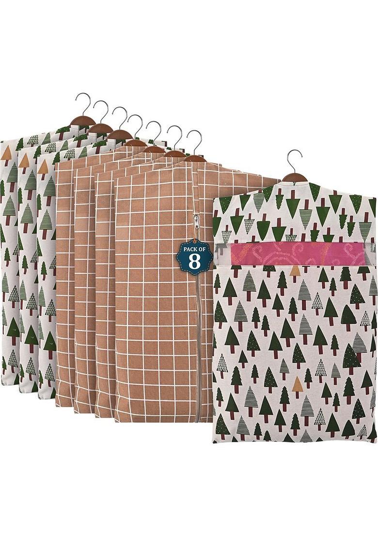 Brown 8 Pieces Cotton Regular Hanging Saree Cover Multiutility Organisers