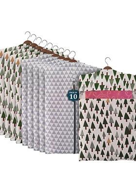 Grey And Green 10 Pcs Mesh Cotton Hanging Saree Cover Storage Organisers