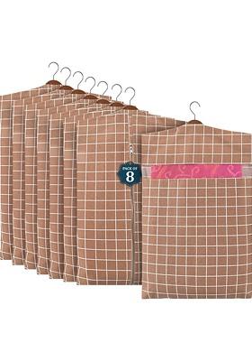 Brown 8 Pieces Cotton Regular Hanging Saree Cover Multiutility Organisers