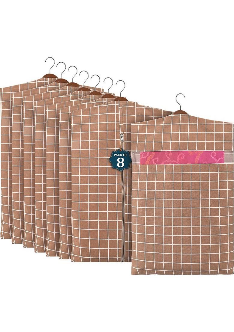 Brown 8 Pieces Cotton Regular Hanging Saree Cover Multiutility Organisers