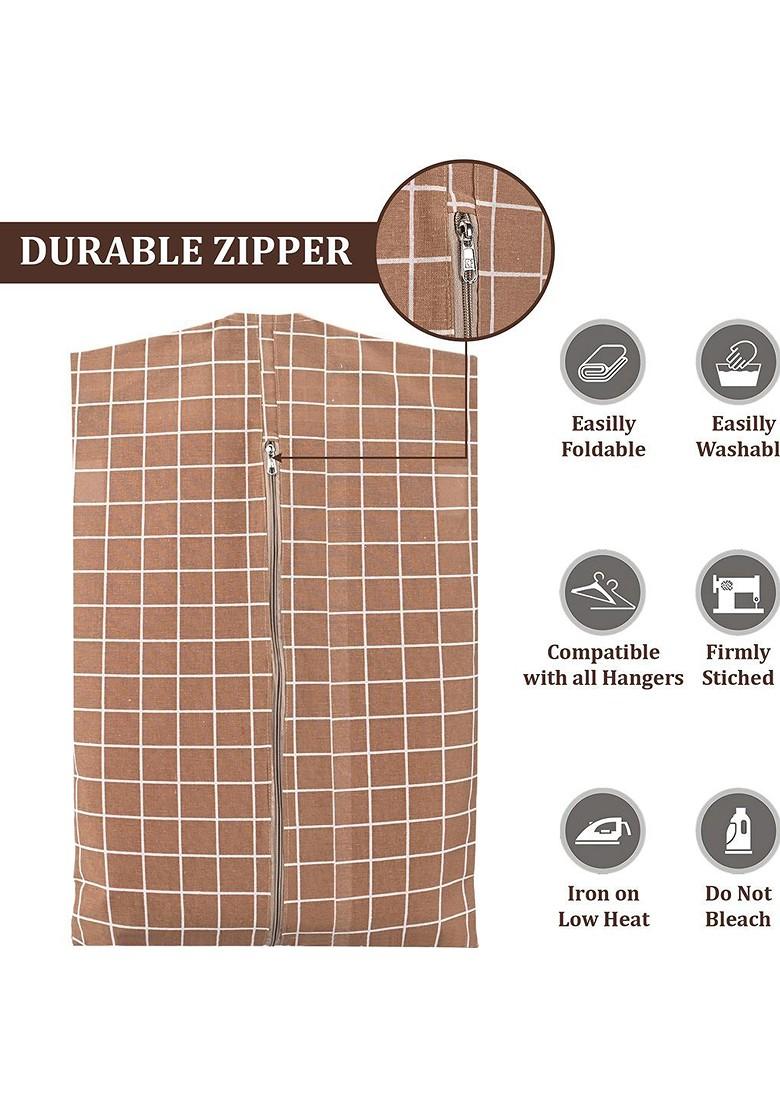 Brown 8 Pieces Cotton Regular Hanging Saree Cover Multiutility Organisers